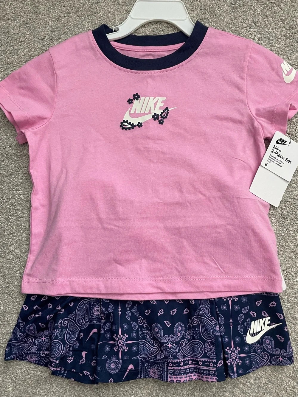 Nike Pink Top with Navy Paisley Shorts 2 Piece Set